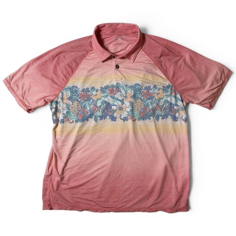 Tommy Bahama IslandZone Ombre Lei Polo Shirt Mens Size XL Pink Coral Floral Golf